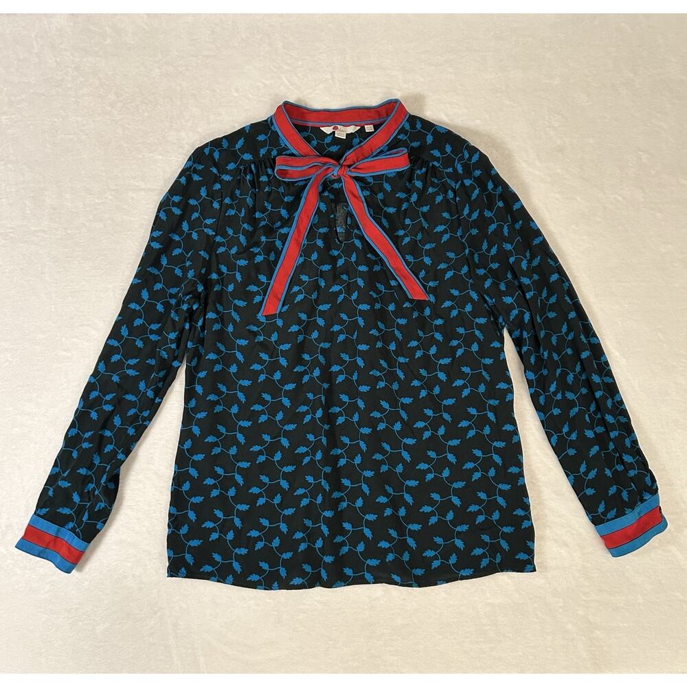 Boden Tie Neck Blouse Size 10 Preppy Twee Office Classic Professional